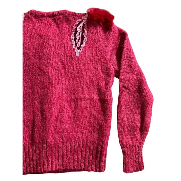 Vtg Mangiotti Embellished Cardigan Button Sweater Fuchsia kid mohair Free Size - Picture 8 of 8